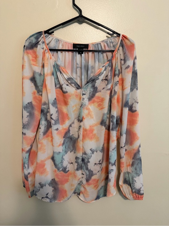 Karen Kane Tops - Karen Kane Tie-Dye Long-Sleeve Blouse in Coral, Gray & Mint